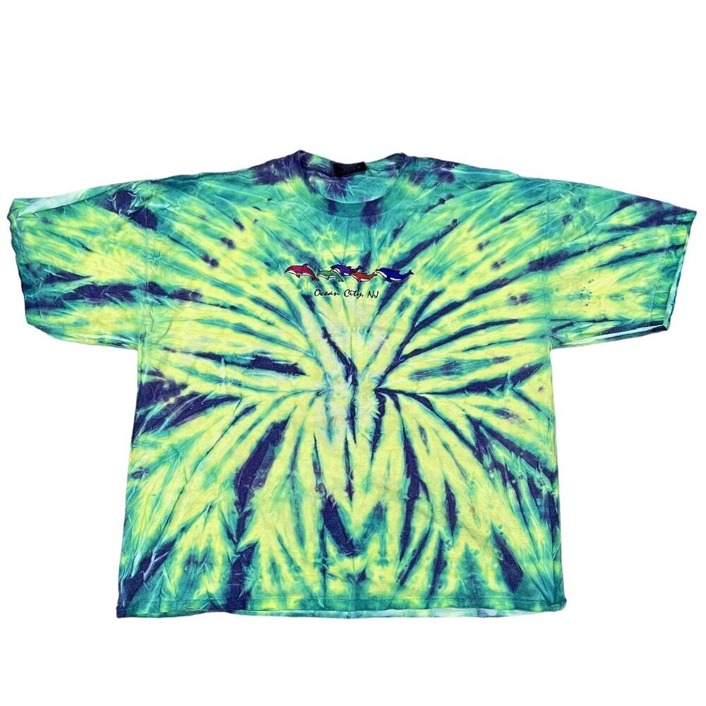 VTG Ocean City New Jersey Tie Dye Dolphin‎ Themed T-Shirt Size XL